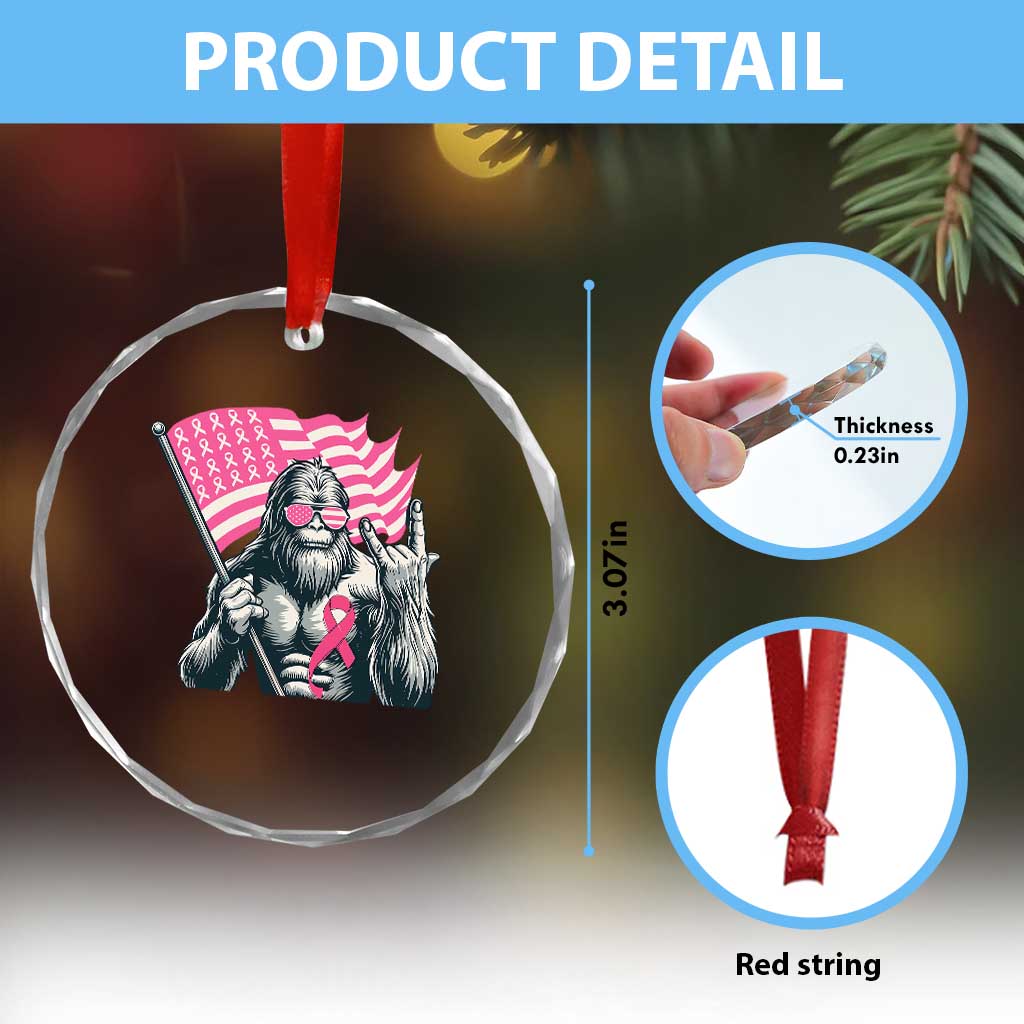 Funny Bigfoot Breast Cancer Awareness Crystal Glass Ornament Sasquatch Pink Ribbon TS11 Print Your Wear