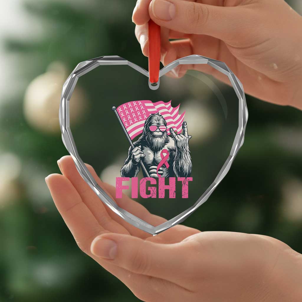 Funny Bigfoot Breast Cancer Awareness Heart Crystal Glass Ornament Fight Pink Ribbon TS11 Print Your Wear