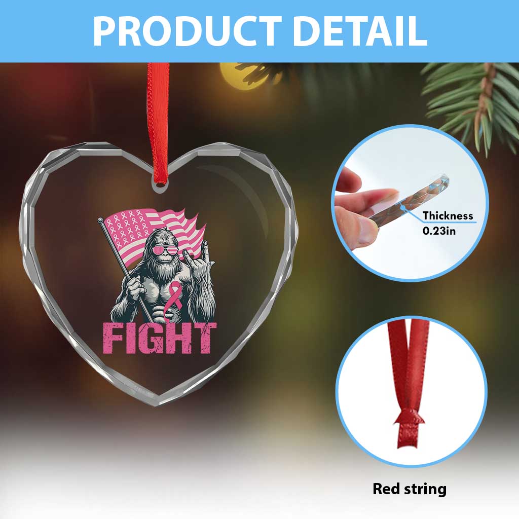 Funny Bigfoot Breast Cancer Awareness Heart Crystal Glass Ornament Fight Pink Ribbon TS11 Print Your Wear