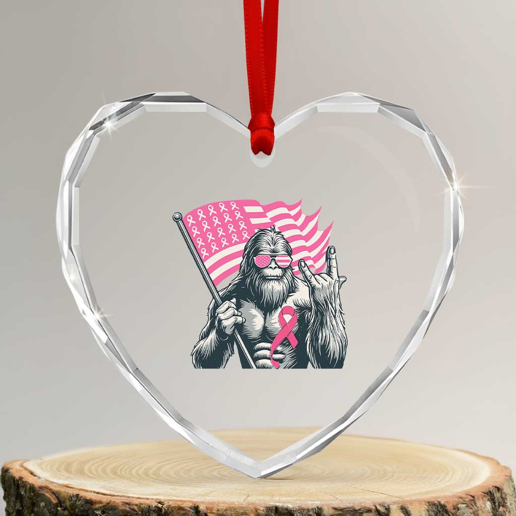 Funny Bigfoot Breast Cancer Awareness Heart Crystal Glass Ornament Sasquatch Pink Ribbon TS11 Transparent Glass 3'' Heart Print Your Wear