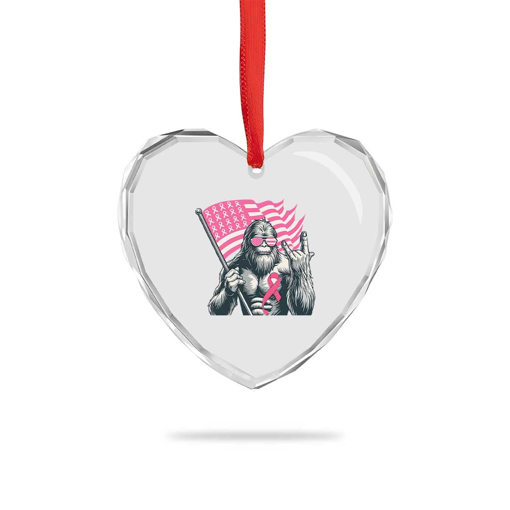 Funny Bigfoot Breast Cancer Awareness Heart Crystal Glass Ornament Sasquatch Pink Ribbon TS11 Print Your Wear
