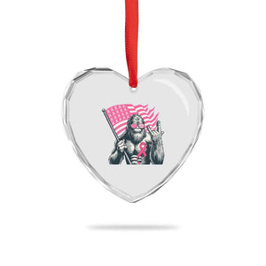Funny Bigfoot Breast Cancer Awareness Heart Crystal Glass Ornament Sasquatch Pink Ribbon TS11 Print Your Wear