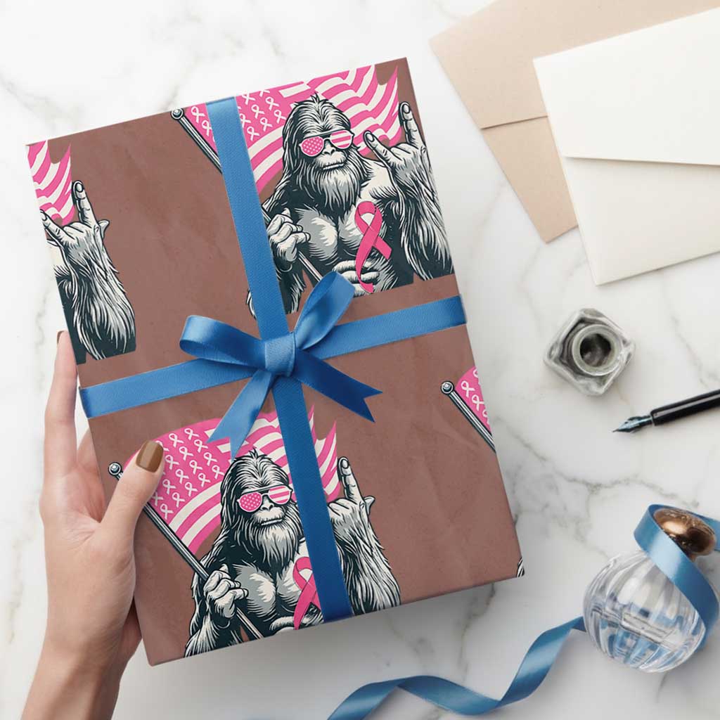 Funny Bigfoot Breast Cancer Awareness Wrapping Paper Roll Sasquatch Pink Ribbon TS11 Mocha Print Your Wear