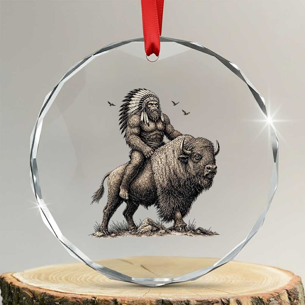 Funny Bigfoot Buffalo Rider Crystal Glass Ornament Native Inspired Heritage Graphic TS12 Transparent Glass 3'' Circle Print Your Wear