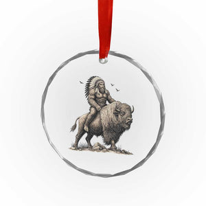 Funny Bigfoot Buffalo Rider Crystal Glass Ornament Native Inspired Heritage Graphic