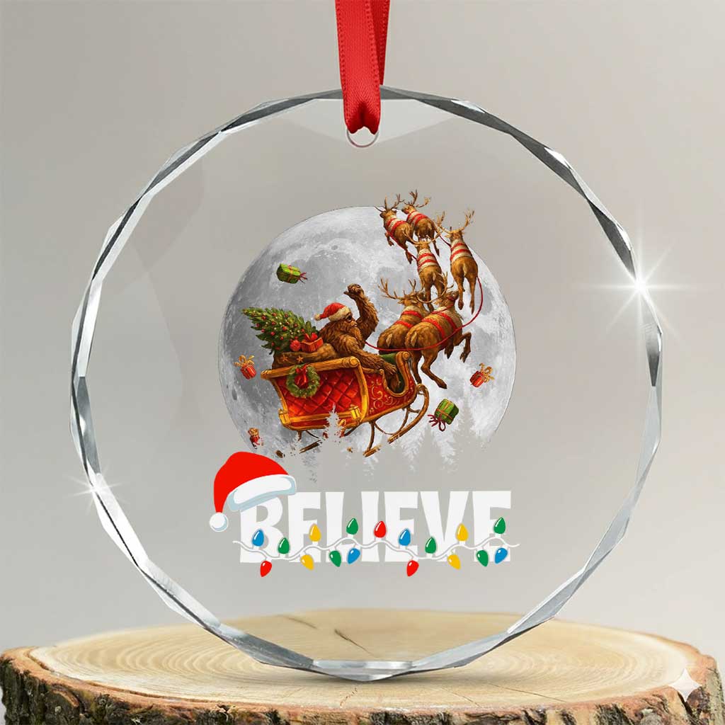 Funny Bigfoot Christmas Crystal Glass Ornament Believe Santa Sasquatch Xmas Reindeer Sleigh TS11 Transparent Glass 3'' Circle Print Your Wear