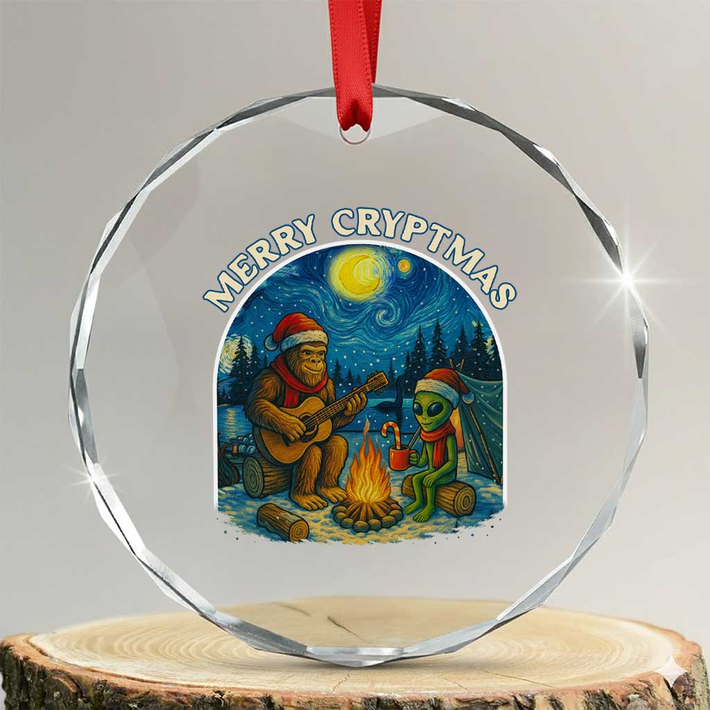 Funny Bigfoot Christmas Crystal Glass Ornament Sasquatch Alien Merry Cryptmas TS14 Transparent Glass 3'' Circle Print Your Wear