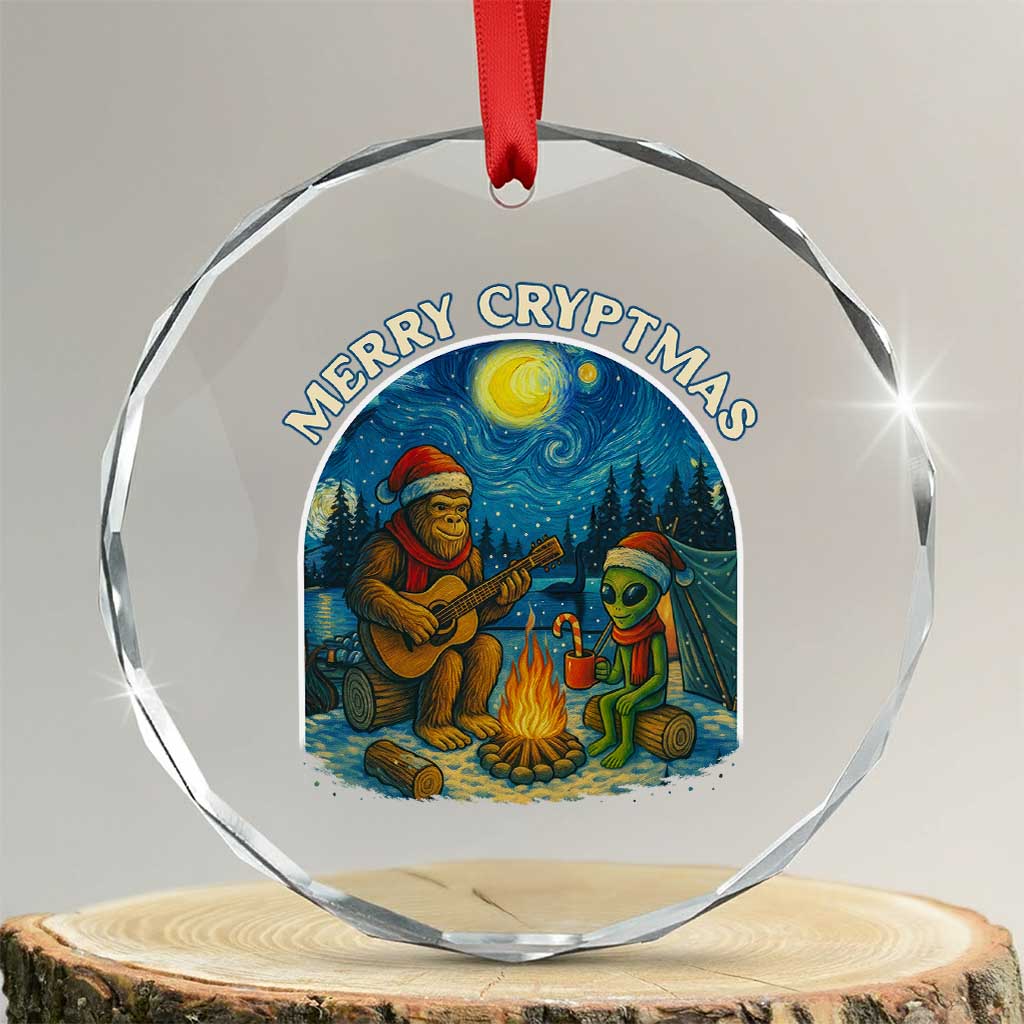 Funny Bigfoot Christmas Crystal Glass Ornament Sasquatch Alien Merry Cryptmas TS14 Transparent Glass 3'' Circle Print Your Wear