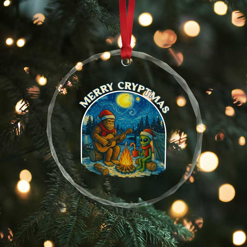 Funny Bigfoot Christmas Crystal Glass Ornament Sasquatch Alien Merry Cryptmas TS14 Print Your Wear