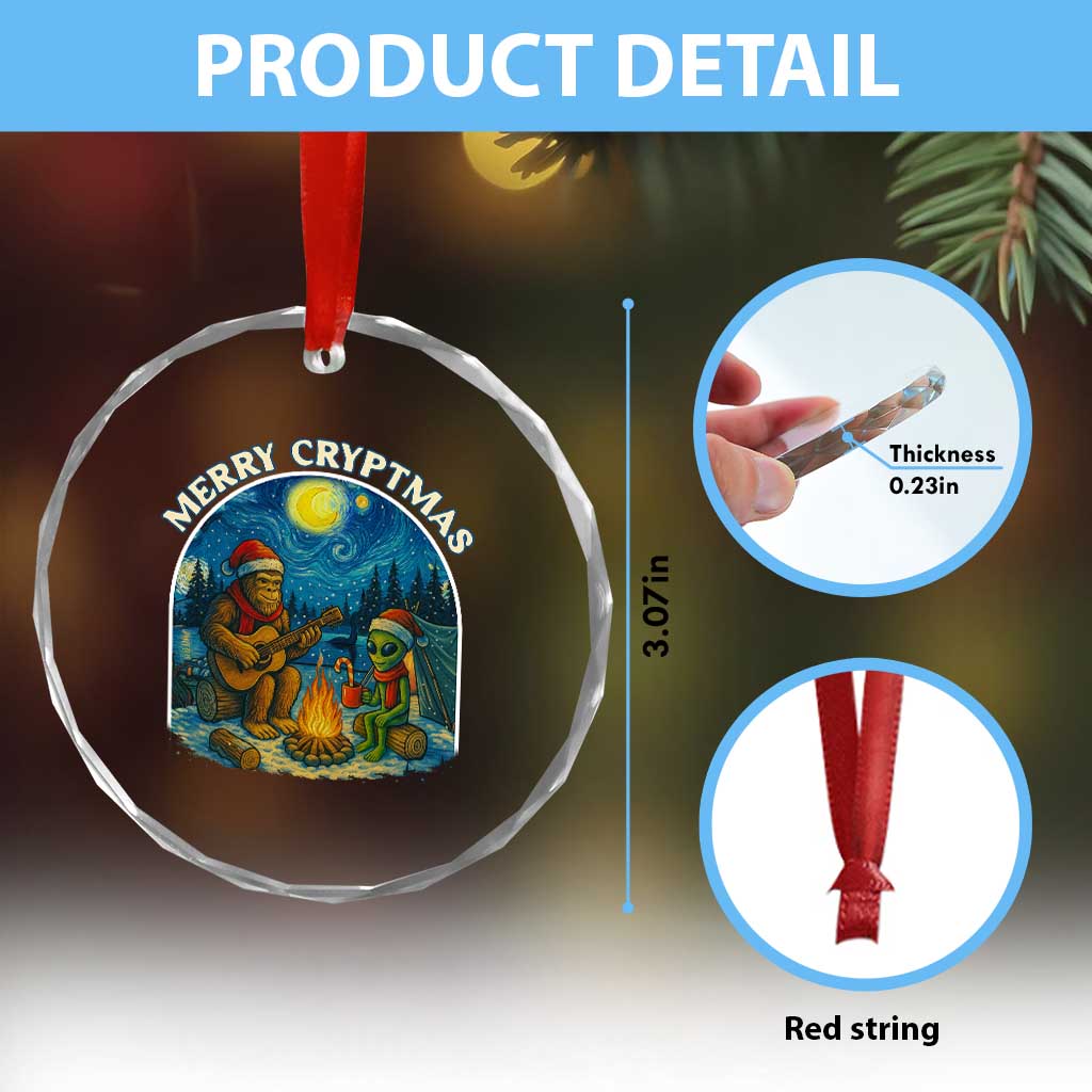 Funny Bigfoot Christmas Crystal Glass Ornament Sasquatch Alien Merry Cryptmas TS14 Print Your Wear