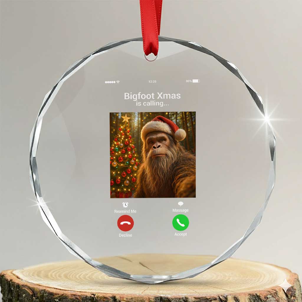 Funny Bigfoot Christmas Crystal Glass Ornament Sasquatch Video Call Meme TS14 Transparent Glass 3'' Circle Print Your Wear