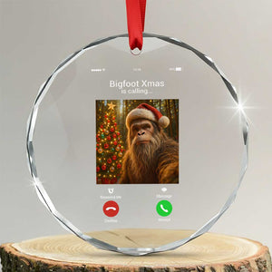 Funny Bigfoot Christmas Crystal Glass Ornament Sasquatch Video Call Meme TS14 Transparent Glass 3'' Circle Print Your Wear