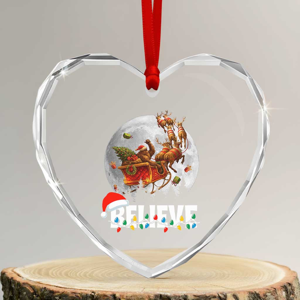 Funny Bigfoot Christmas Heart Crystal Glass Ornament Believe Santa Sasquatch Xmas Reindeer Sleigh TS11 Transparent Glass 3'' Heart Print Your Wear