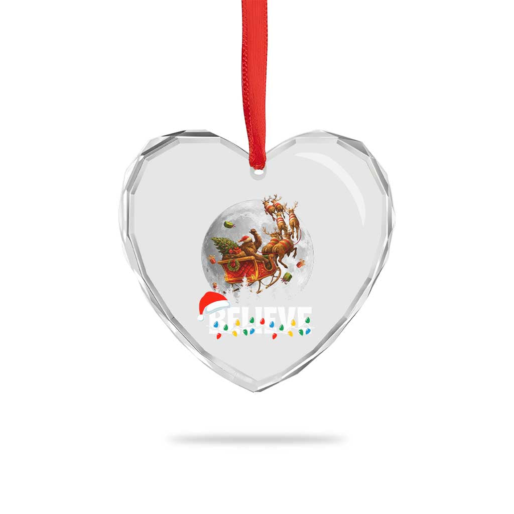Funny Bigfoot Christmas Heart Crystal Glass Ornament Believe Santa Sasquatch Xmas Reindeer Sleigh TS11 Print Your Wear
