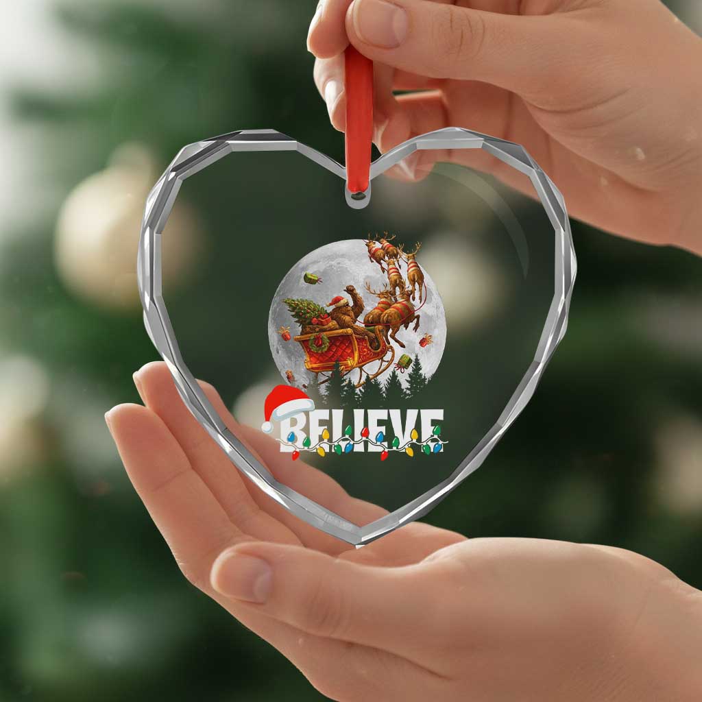 Funny Bigfoot Christmas Heart Crystal Glass Ornament Believe Santa Sasquatch Xmas Reindeer Sleigh TS11 Print Your Wear