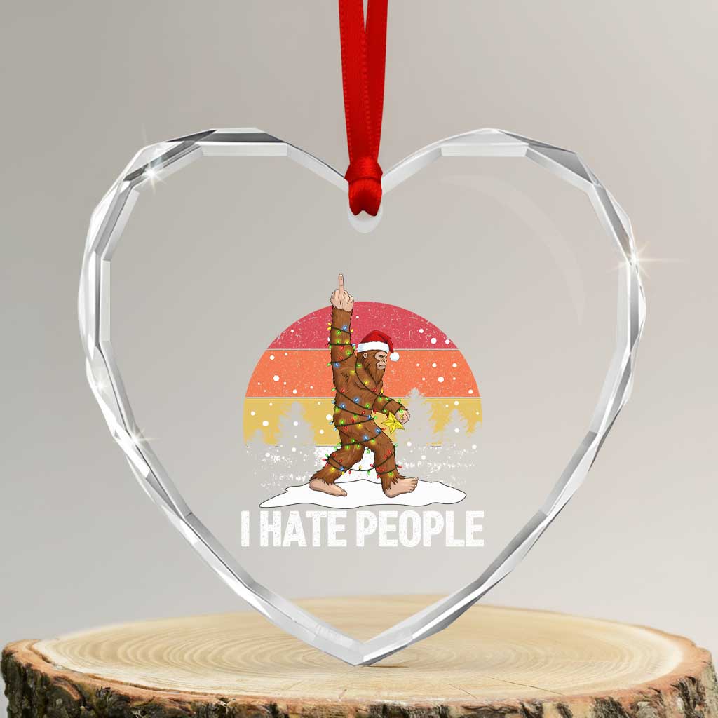 Funny Bigfoot Christmas Heart Crystal Glass Ornament I Hate People TS14 Transparent Glass 3'' Heart Print Your Wear