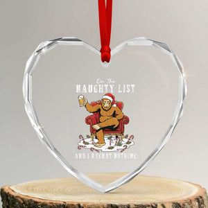Funny Bigfoot Christmas Heart Crystal Glass Ornament On The Naughty List And I Regret Nothing TS14 Transparent Glass 3'' Heart Print Your Wear