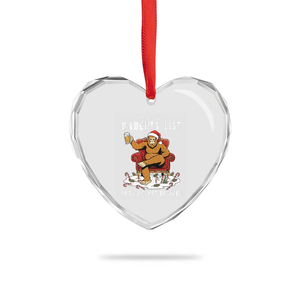 Funny Bigfoot Christmas Heart Crystal Glass Ornament On The Naughty List And I Regret Nothing TS14 Print Your Wear