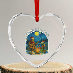 Funny Bigfoot Christmas Heart Crystal Glass Ornament Sasquatch Alien Merry Cryptmas TS14 Transparent Glass 3'' Heart Print Your Wear