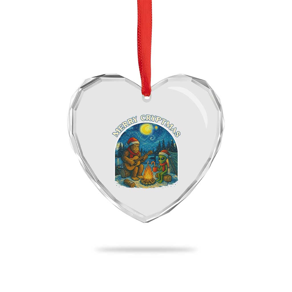 Funny Bigfoot Christmas Heart Crystal Glass Ornament Sasquatch Alien Merry Cryptmas TS14 Print Your Wear