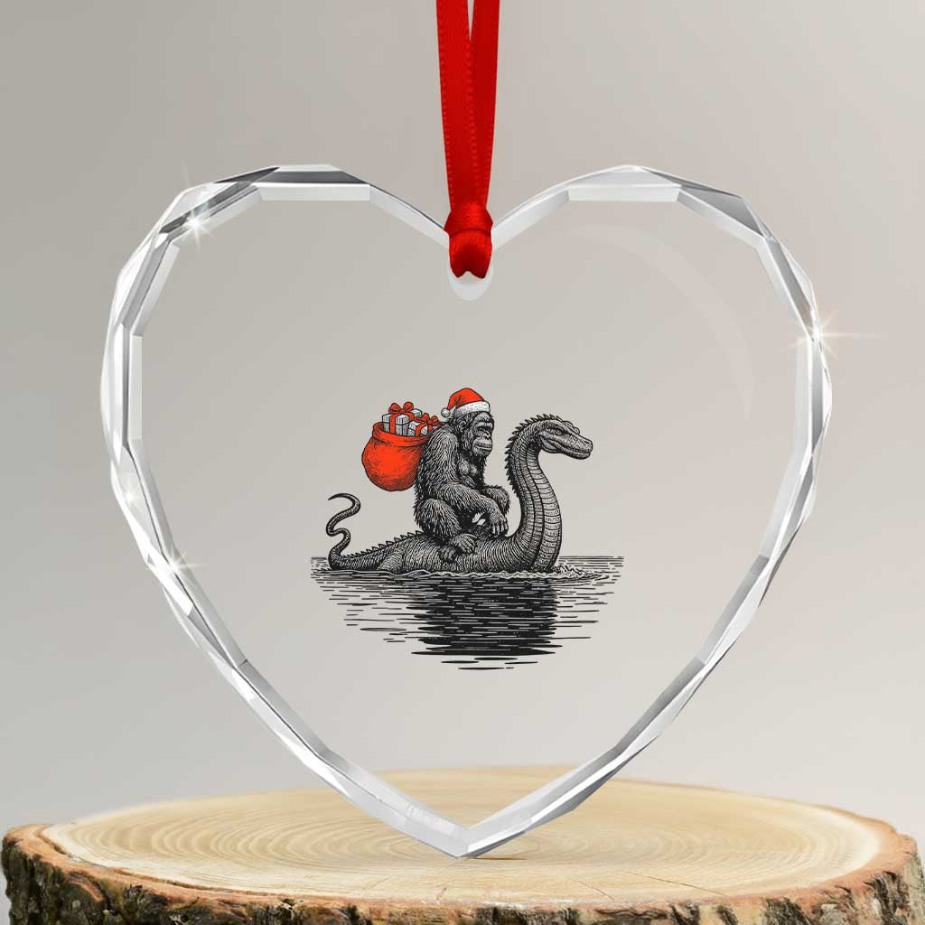 Funny Bigfoot Christmas Heart Crystal Glass Ornament Sasquatch Loch Ness Cryptid Xmas TS14 Transparent Glass 3'' Heart Print Your Wear