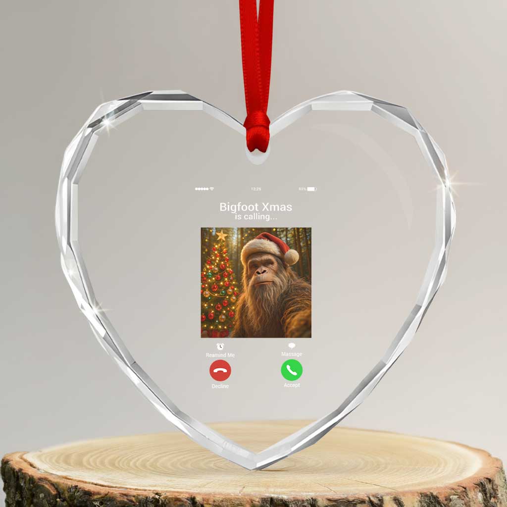 Funny Bigfoot Christmas Heart Crystal Glass Ornament Sasquatch Video Call Meme TS14 Transparent Glass 3'' Heart Print Your Wear