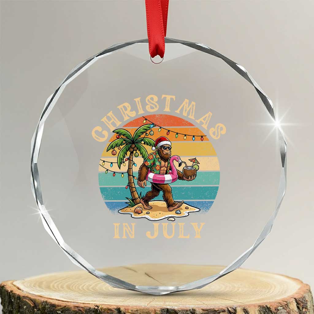 Funny Bigfoot Christmas In July Beach Vacation Crystal Glass Ornament TS14 Transparent Glass 3'' Circle Print Your Wear