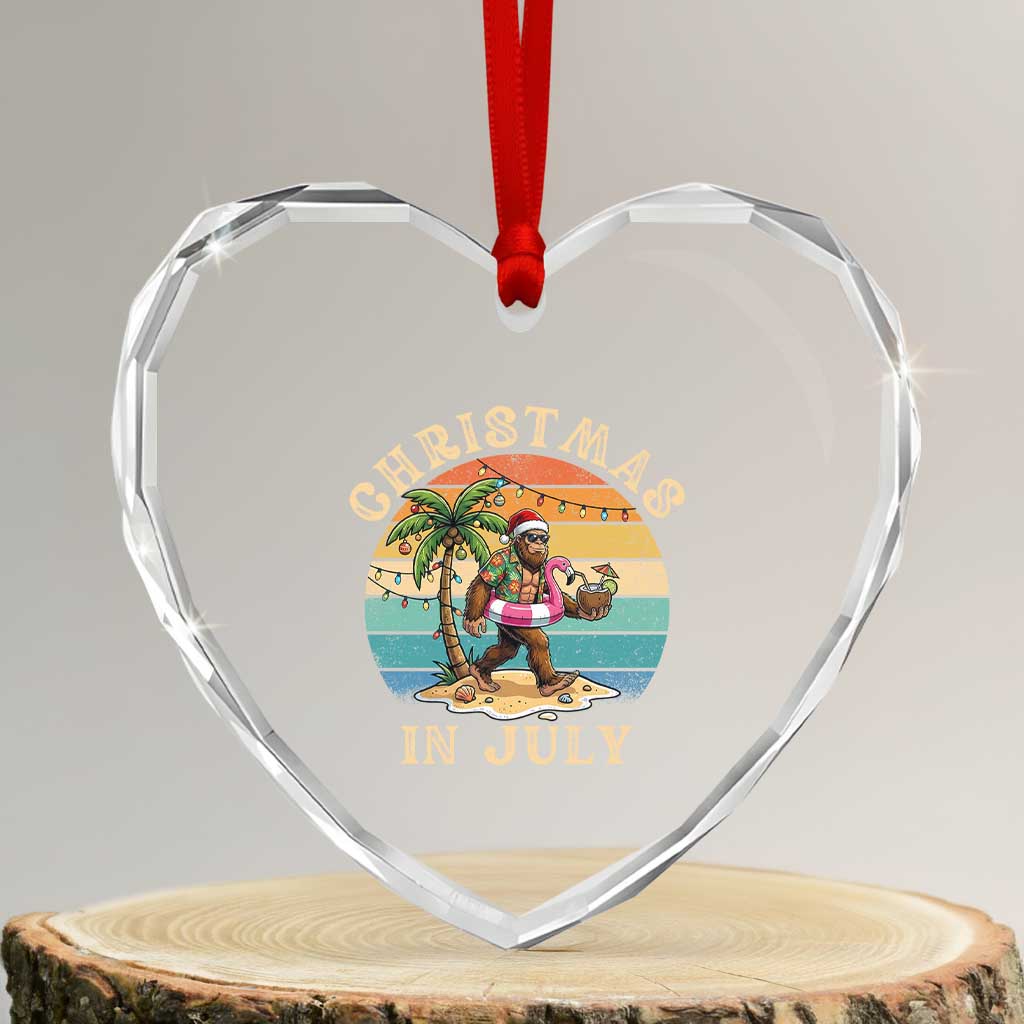 Funny Bigfoot Christmas In July Beach Vacation Heart Crystal Glass Ornament TS14 Transparent Glass 3'' Heart Print Your Wear