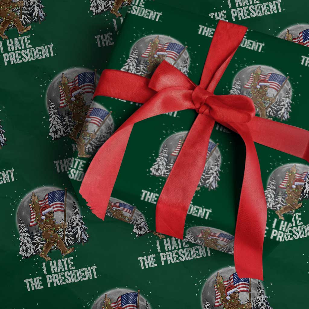Funny Bigfoot Christmas Political Meme Wrapping Paper Roll I Hate The President TS14 Green Print Your Wear