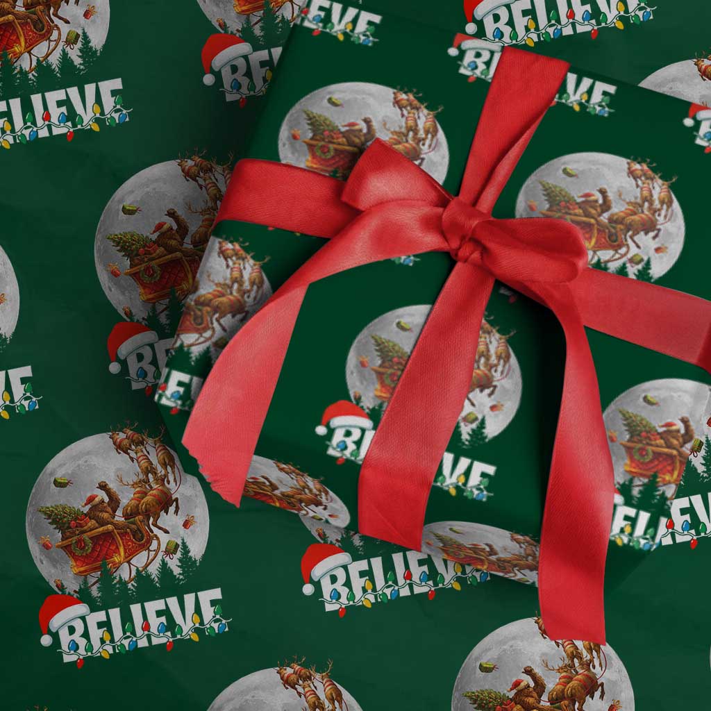 Funny Bigfoot Christmas Wrapping Paper Roll Believe Santa Sasquatch Xmas Reindeer Sleigh TS11 Green Print Your Wear