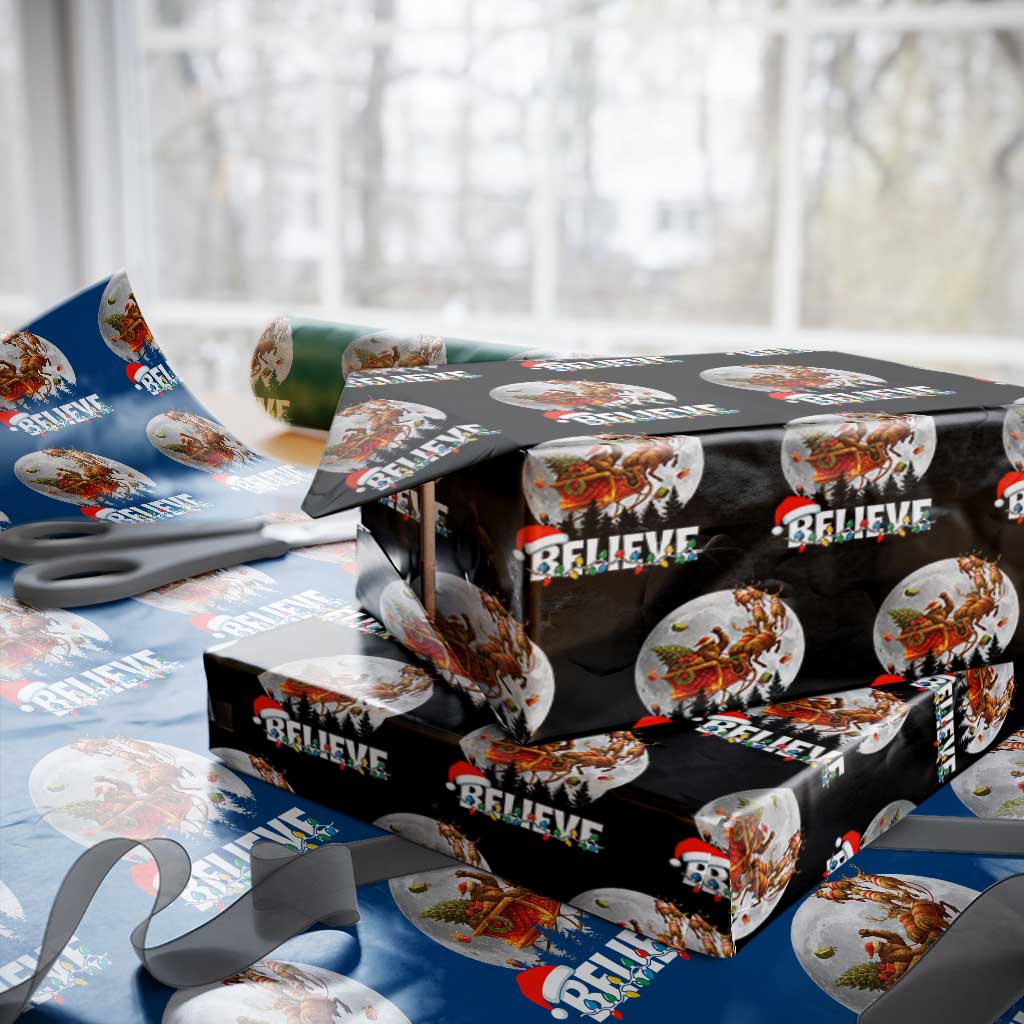 Funny Bigfoot Christmas Wrapping Paper Roll Believe Santa Sasquatch Xmas Reindeer Sleigh TS11 Black Print Your Wear