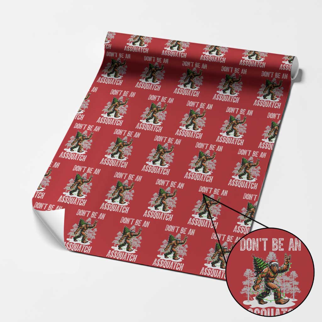 Funny Bigfoot Christmas Wrapping Paper Roll Do Not Be An Assquatch TS14 Red Print Your Wear