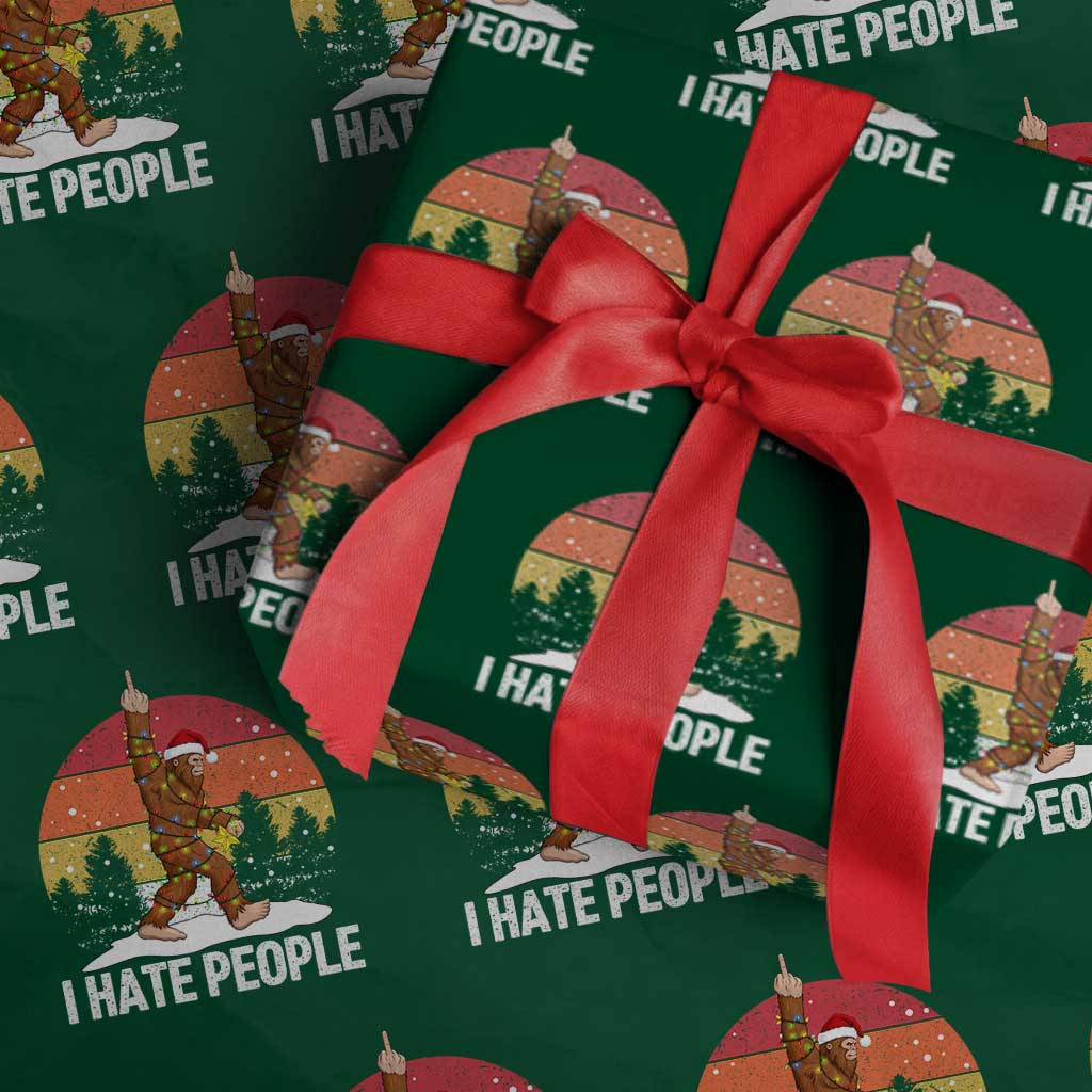 Funny Bigfoot Christmas Wrapping Paper Roll I Hate People TS14 Green Print Your Wear