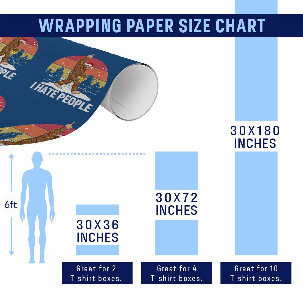 Funny Bigfoot Christmas Wrapping Paper Roll I Hate People TS14 Print Your Wear