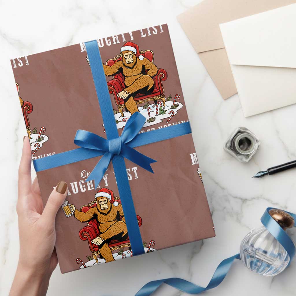 Funny Bigfoot Christmas Wrapping Paper Roll On The Naughty List And I Regret Nothing TS14 Mocha Print Your Wear