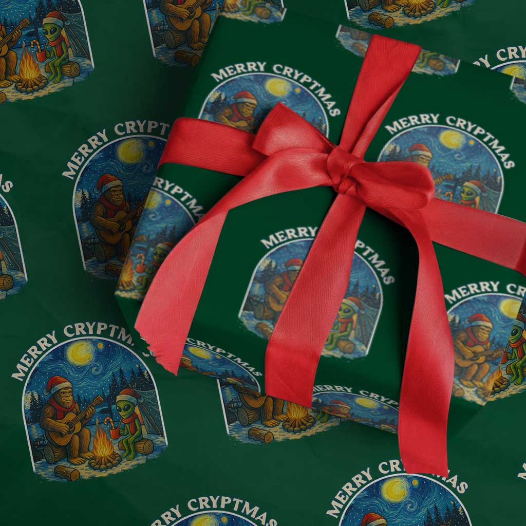 Funny Bigfoot Christmas Wrapping Paper Roll Sasquatch Alien Merry Cryptmas TS14 Green Print Your Wear