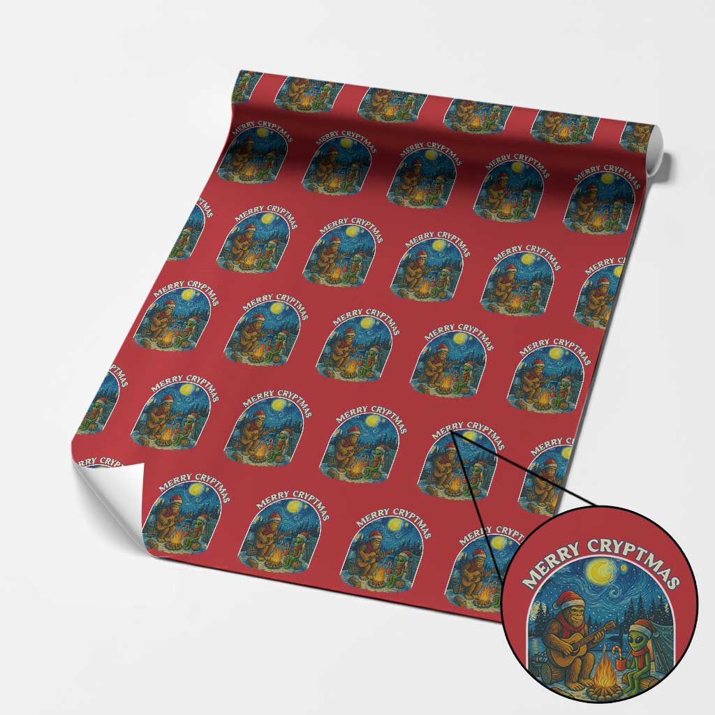 Funny Bigfoot Christmas Wrapping Paper Roll Sasquatch Alien Merry Cryptmas TS14 Red Print Your Wear