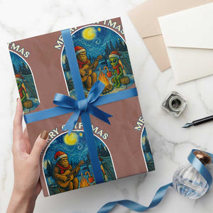 Funny Bigfoot Christmas Wrapping Paper Roll Sasquatch Alien Merry Cryptmas TS14 Mocha Print Your Wear