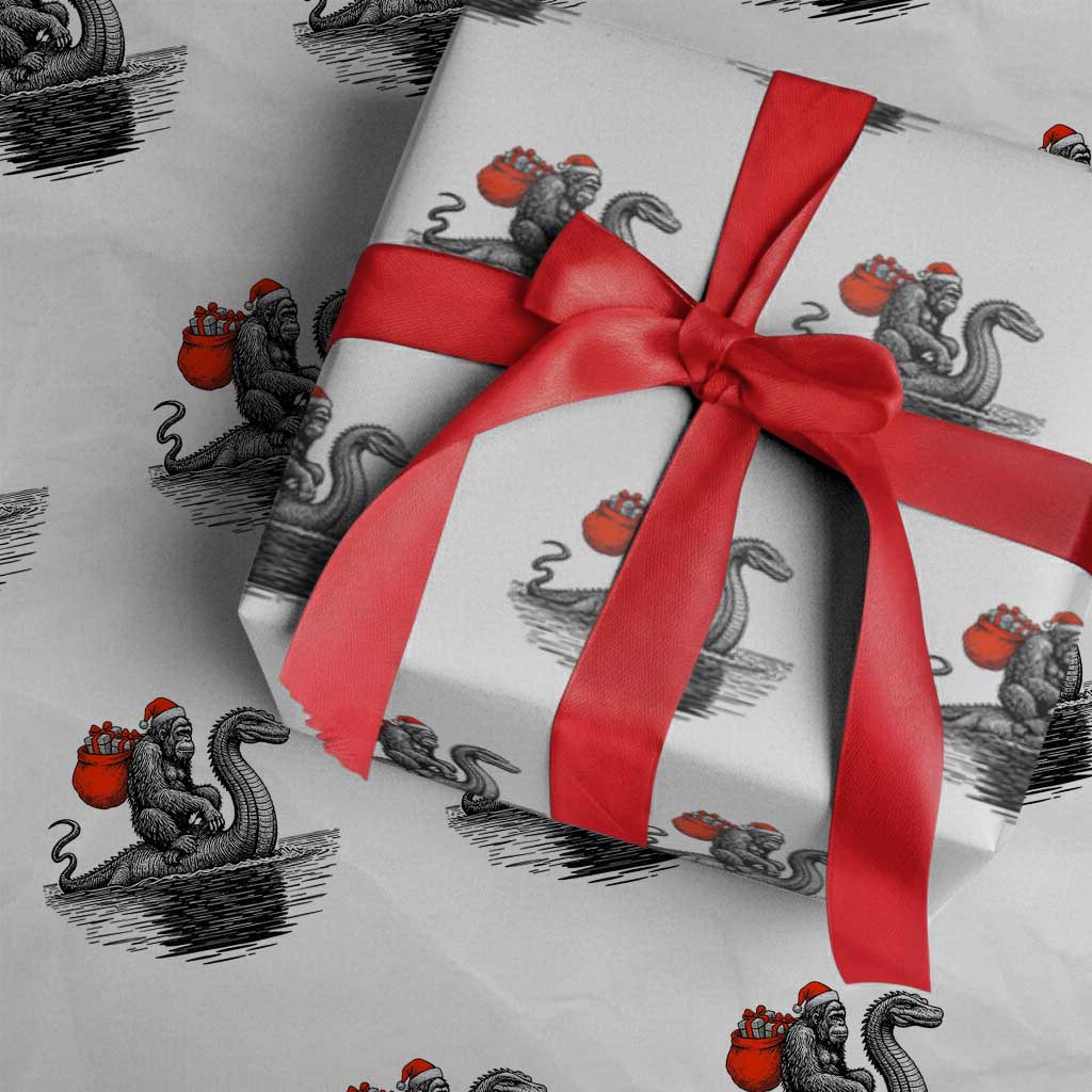 Funny Bigfoot Christmas Wrapping Paper Roll Sasquatch Loch Ness Cryptid Xmas TS14 White Print Your Wear