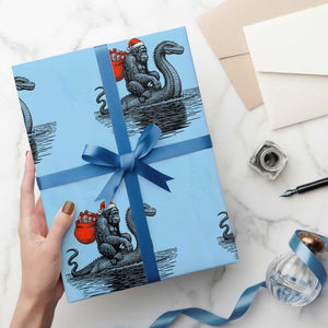 Funny Bigfoot Christmas Wrapping Paper Roll Sasquatch Loch Ness Cryptid Xmas TS14 Light Blue Print Your Wear