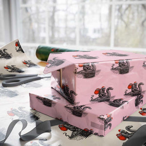 Funny Bigfoot Christmas Wrapping Paper Roll Sasquatch Loch Ness Cryptid Xmas TS14 Light Pink Print Your Wear