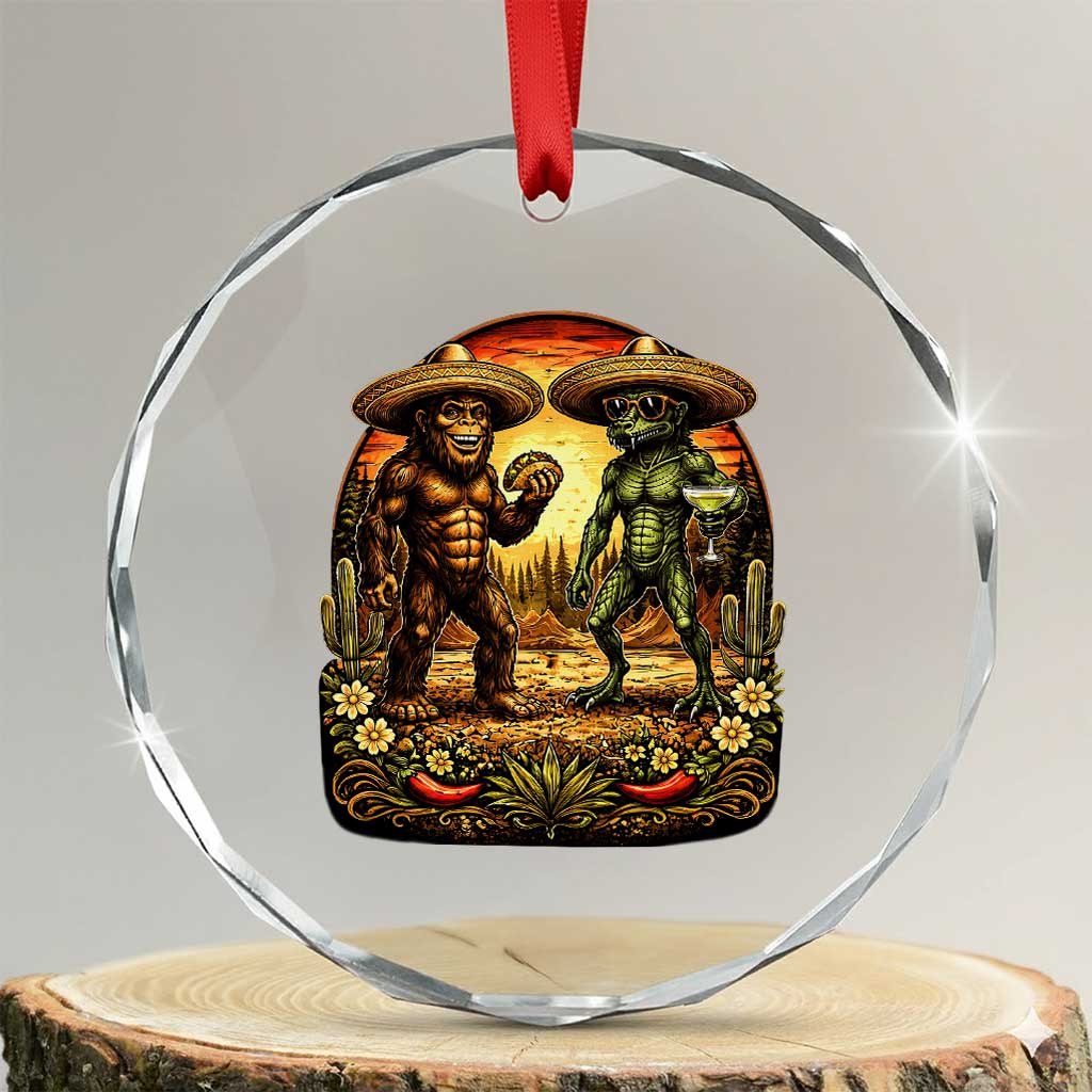 Funny Bigfoot Chupacabra Cinco De Mayo Crystal Glass Ornament Cryptid Lover Gift TS12 Transparent Glass 3'' Circle Print Your Wear