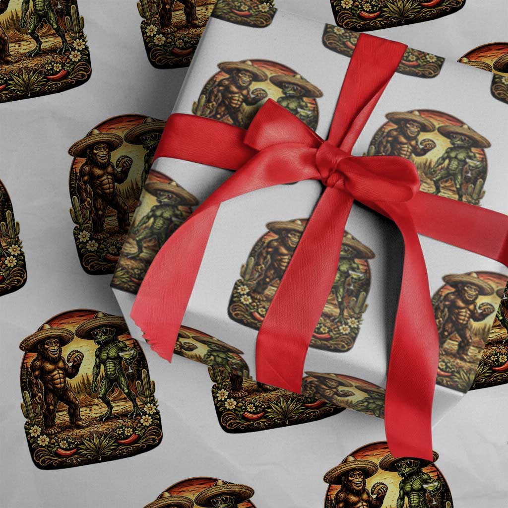 Funny Bigfoot Chupacabra Cinco De Mayo Wrapping Paper Roll Cryptid Lover Gift TS12 White Print Your Wear
