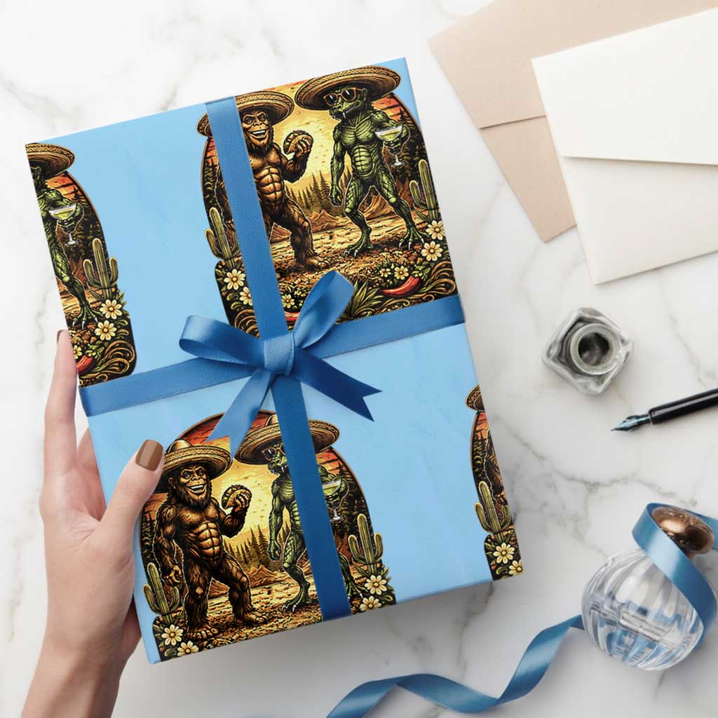 Funny Bigfoot Chupacabra Cinco De Mayo Wrapping Paper Roll Cryptid Lover Gift TS12 Light Blue Print Your Wear