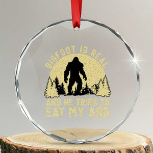Funny Bigfoot Crystal Glass Ornament Sasquatch Big Foot Eat My Ass Vintage Cryptid Meme TS10 Transparent Glass 3'' Circle Print Your Wear