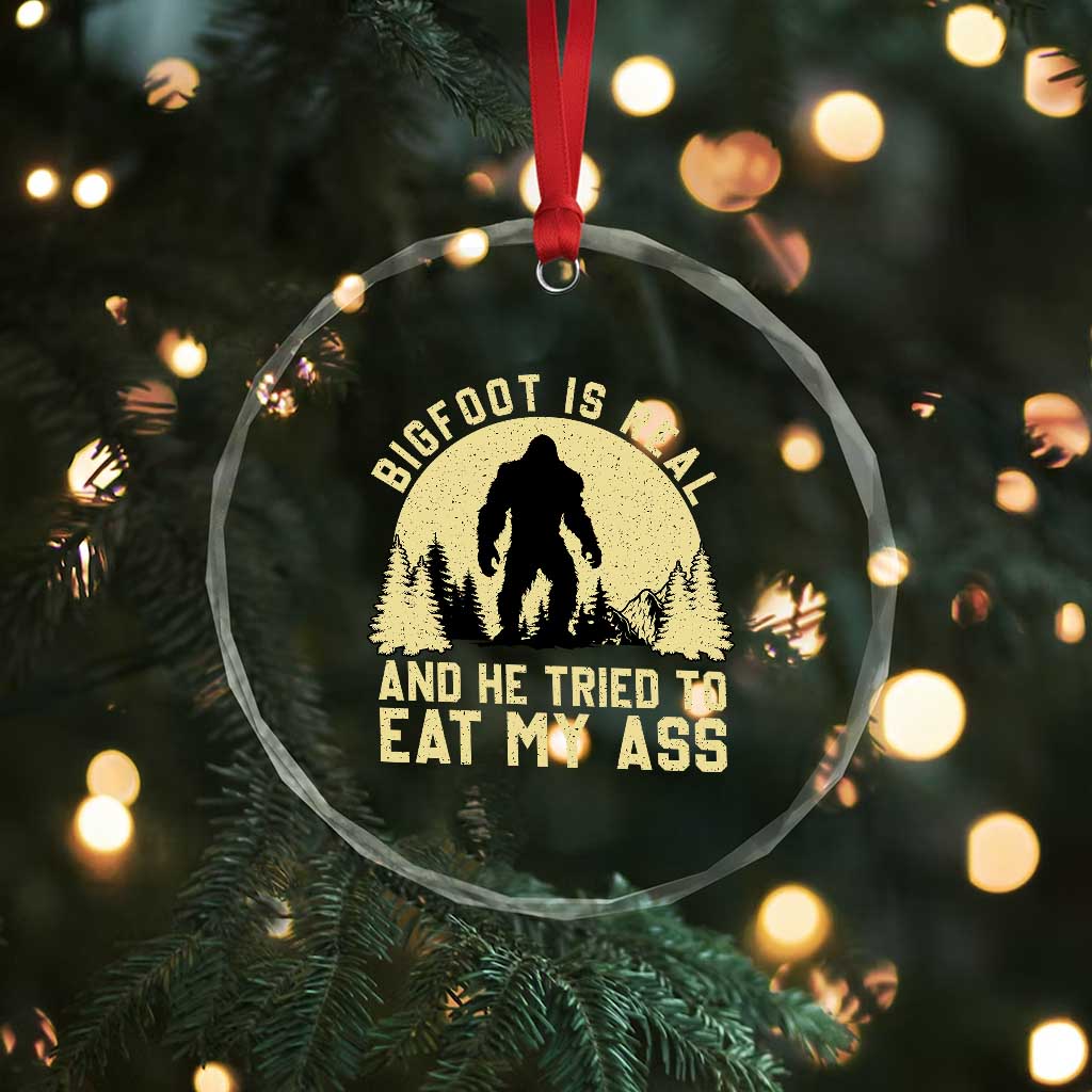 Funny Bigfoot Crystal Glass Ornament Sasquatch Big Foot Eat My Ass Vintage Cryptid Meme TS10 Print Your Wear