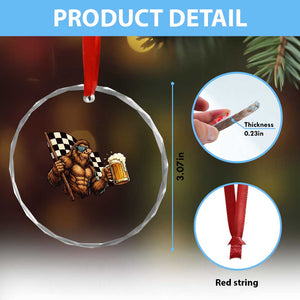 Funny Bigfoot Crystal Glass Ornament Sasquatch Drinking Beer Racing Car TS14 Print Your Wear