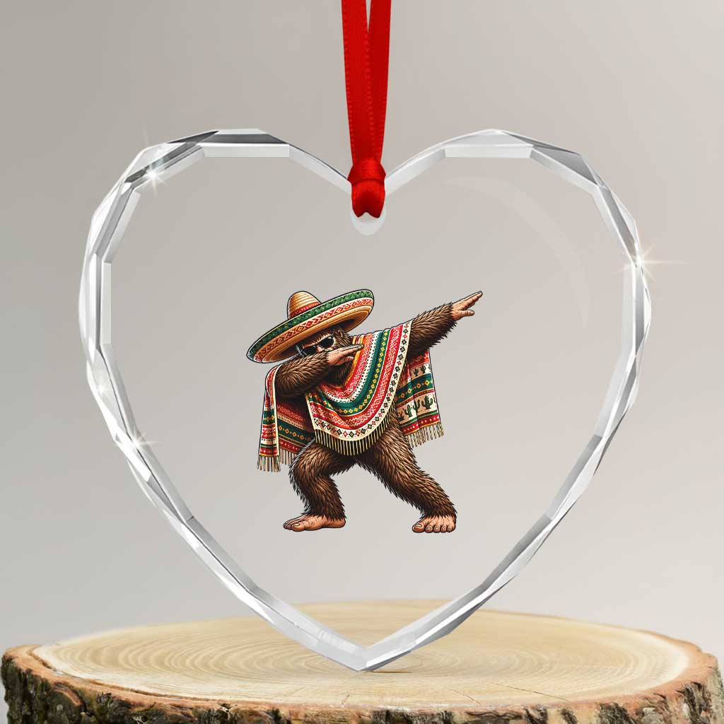 Funny Bigfoot Dabbing Cinco De Mayo Fiesta Heart Crystal Glass Ornament TS14 Transparent Glass 3'' Heart Print Your Wear
