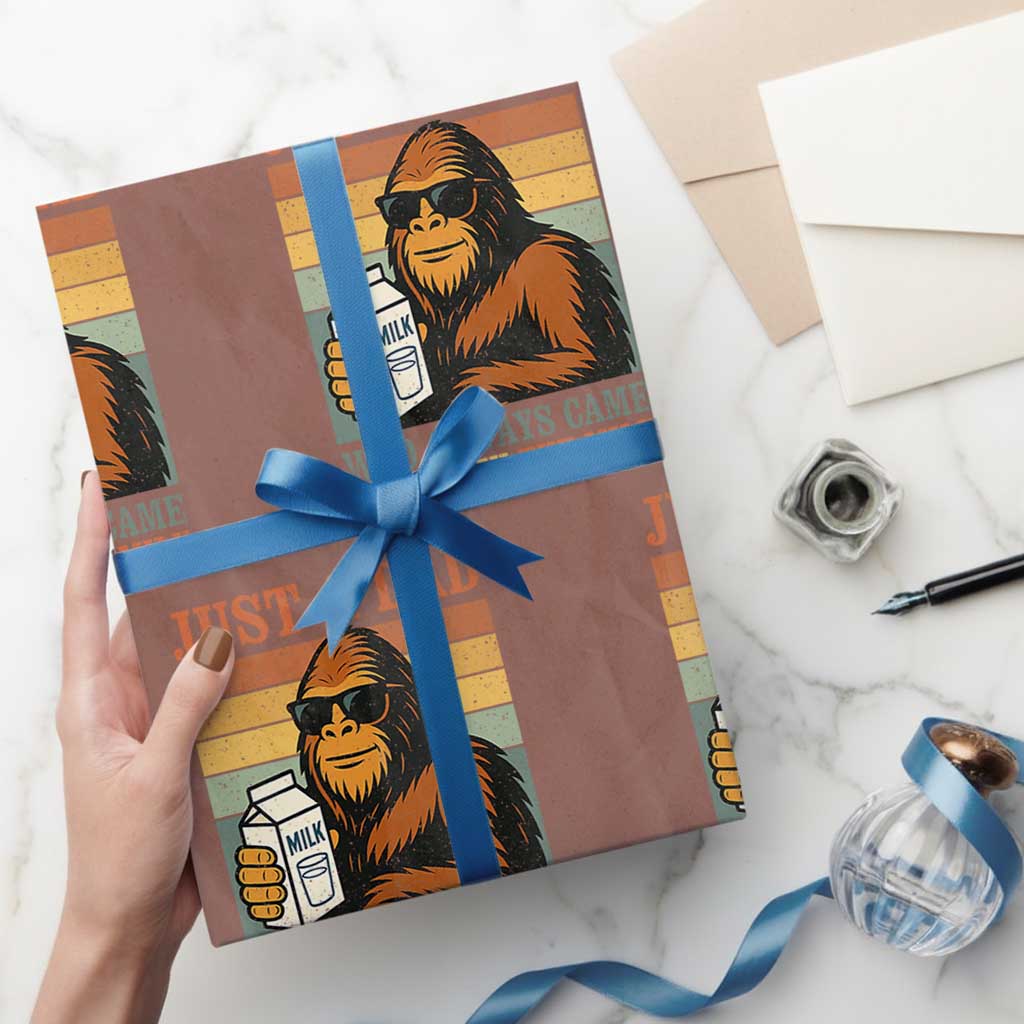 Funny Bigfoot Dad Wrapping Paper Roll Just A Dad Who Always Came Back With The Milk Retro Father's Day TS02 Mocha Print Your Wear