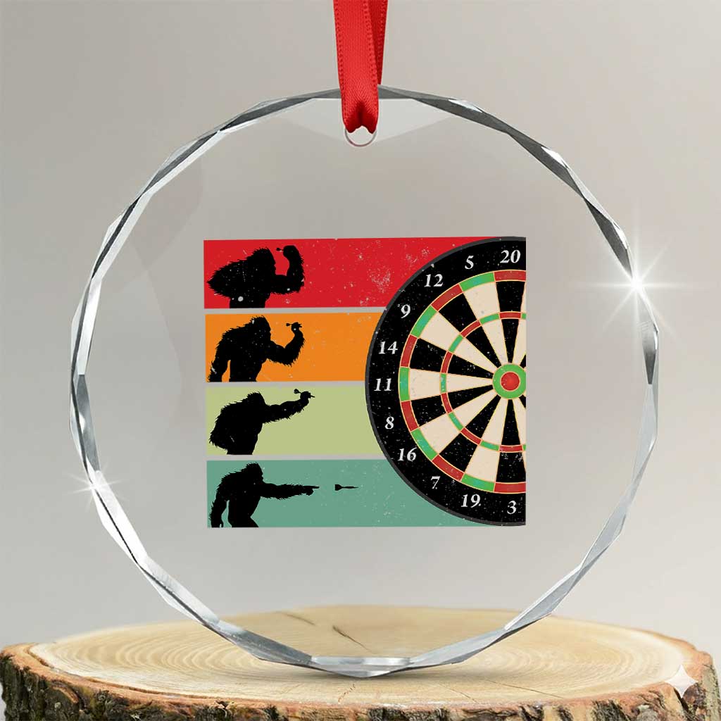 Funny Bigfoot Dart Player Crytid Sunset Retro Vintage Crystal Glass Ornament Dartist Gift TS12 Transparent Glass 3'' Circle Print Your Wear